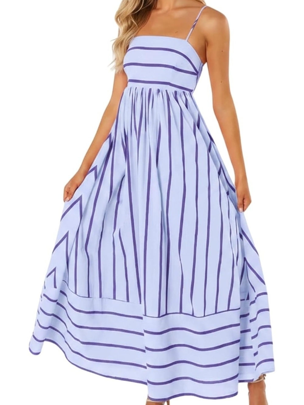 NWT XS Striped Spaghetti Strap Cutout Maxi Dress Backless Flowy W/Pockets
